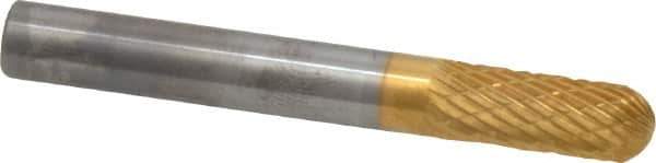 SGS Pro - 1/4" Cut Diam, 1/4" Shank Diam, Cylinder with Radius Head Double Cut Burr - Carbide, Radius End, 5/8" LOC, 2" OAL - Exact Tool & Supply