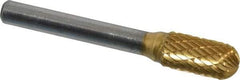 SGS Pro - 3/8" Cut Diam, 1/4" Shank Diam, Cylinder with Radius Head Double Cut Burr - Carbide, Radius End, 3/4" LOC, 2-1/2" OAL - Exact Tool & Supply