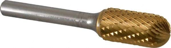 SGS Pro - 1/2" Cut Diam, 1/4" Shank Diam, Cylinder with Radius Head Double Cut Burr - Carbide, Radius End, 1" LOC, 2-3/4" OAL - Exact Tool & Supply