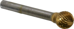 SGS Pro - 1/2" Cut Diam, 1/4" Shank Diam, Ball Head Double Cut Burr - Carbide, Radius End, 7/16" LOC, 2-1/4" OAL - Exact Tool & Supply