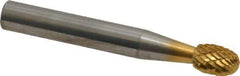 SGS Pro - 1/4" Cut Diam, 1/4" Shank Diam, Oval Head Double Cut Burr - Carbide, Radius End, 3/8" LOC, 2" OAL - Exact Tool & Supply