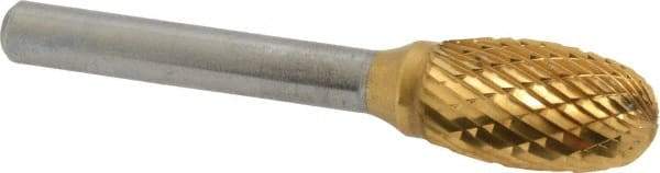 SGS Pro - 1/2" Cut Diam, 1/4" Shank Diam, Oval Head Double Cut Burr - Carbide, Radius End, 7/8" LOC, 2-5/8" OAL - Exact Tool & Supply