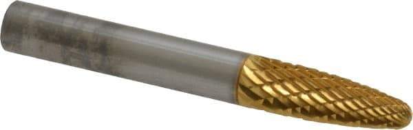 SGS Pro - 1/4" Cut Diam, 1/4" Shank Diam, Tree with Radius Head Double Cut Burr - Carbide, Radius End, 5/8" LOC, 2" OAL - Exact Tool & Supply