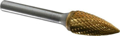 SGS Pro - 1/2" Cut Diam, 1/4" Shank Diam, Tree Head Double Cut Burr - Carbide, Point End, 1" LOC, 2-3/4" OAL - Exact Tool & Supply