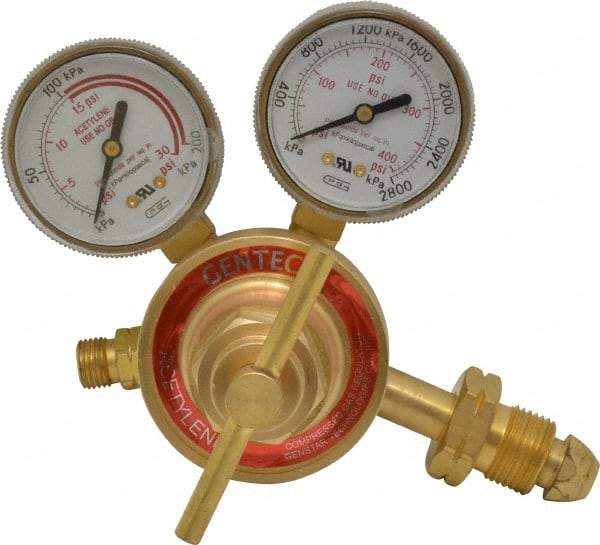 Value Collection - 1,200 CFH Flow Range, 510 CGA Inlet Connection, Male Fitting, 15 Max psi, Acetylene Welding Regulator - 9/16-18 Thread, 15 Max psi Outlet, Left Hand Rotation - Exact Tool & Supply