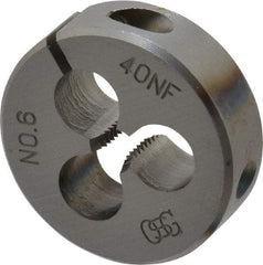 OSG - #6-40 UNF Thread, 13/16" Outside Diam High Speed Steel Round Die - 1/4" Thick, Right Hand Thread, Adjustable - Exact Tool & Supply