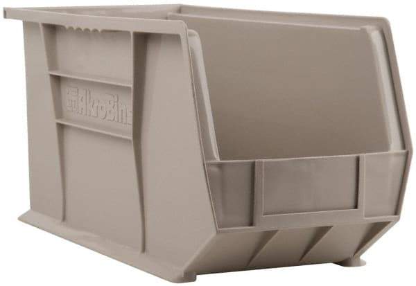 Akro-Mils - 60 Lb. Load Capacity, 18" Deep, Gray Polymer Hopper Stacking Bin - 9" High x 8-1/4" Wide x 18" Long - Exact Tool & Supply