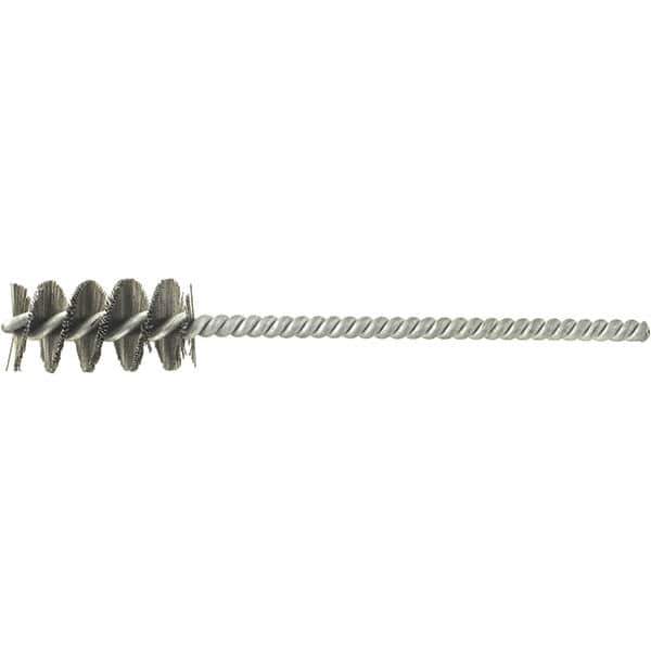 Brush Research Mfg. - 3" Diam Helical Stainless Steel Tube Brush - Single Spiral, 0.012" Filament Diam, 4" Brush Length, 10" OAL, 0.292" Diam Galvanized Steel Shank - Exact Tool & Supply