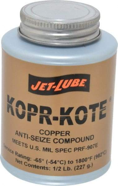 Jet-Lube - 0.5 Lb Can High Temperature Anti-Seize Lubricant - Copper/Graphite, -65 to 1,800°F, Copper/Bronze, Food Grade, Water Resistant - Exact Tool & Supply