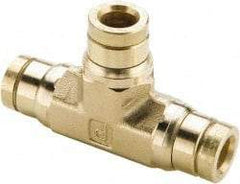 Parker - 1/2" Outside Diam, Brass Push-to-Connect Tube Union Tee - 250 Max psi, Tube Connection, Buna-N O-Ring - Exact Tool & Supply