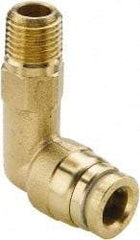 Parker - 1/2" Outside Diam, 1/2 NPTF, Brass Push-to-Connect Tube Male Elbow Long - 250 Max psi, Tube to Male NPT Connection, Buna-N O-Ring - Exact Tool & Supply