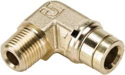 Parker - 1/2" Outside Diam, 3/8 NPTF, Brass Push-to-Connect Tube Male Elbow - 250 Max psi, Tube to Male NPT Connection, Buna-N O-Ring - Exact Tool & Supply
