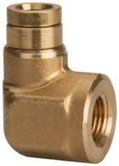 Parker - 1/4" Outside Diam, 1/8 NPTF, Brass Push-to-Connect Tube Female Elbow - 250 Max psi, Tube to Female NPT Connection, Buna-N O-Ring - Exact Tool & Supply