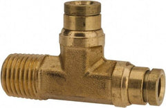 Parker - 1/4" Tube OD, 1/4 NPTF Brass Push-to-Connect Tube Male Run Tee - 250 Max psi, Tube to Male NPT Connection, Buna-N O-Ring, -40 to 200°F Working Temp - Exact Tool & Supply