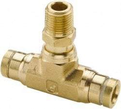 Parker - 1/2" Outside Diam, 1/2 NPT, Brass Push-to-Connect Tube Male Swivel Branch Tee - 250 Max psi, Tube to Male NPT Connection, Buna-N O-Ring - Exact Tool & Supply