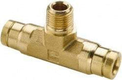 Parker - 1/2" Tube OD, 1/2 NPT Brass Push-to-Connect Tube Male Branch Tee - 250 Max psi, Tube to Male NPT Connection, Buna-N O-Ring, -40 to 200°F Working Temp - Exact Tool & Supply
