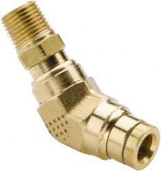 Parker - 1/2" Tube OD, 3/8 NPT Brass Push-to-Connect Tube Male Swivel 45° Elbow - 250 Max psi, Tube to Male NPT Connection, Buna-N O-Ring, -40 to 200°F Working Temp - Exact Tool & Supply