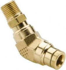 Parker - 1/2" Tube OD, 3/8 NPT Brass Push-to-Connect Tube Male Swivel 45° Elbow - 250 Max psi, Tube to Male NPT Connection, Buna-N O-Ring, -40 to 200°F Working Temp - Exact Tool & Supply
