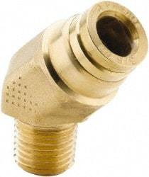 Parker - 5/8" Tube OD, 3/8 NPT Brass Push-to-Connect Tube Male 45° Elbow - 250 Max psi, Tube to Male NPT Connection, Buna-N O-Ring, -40 to 200°F Working Temp - Exact Tool & Supply
