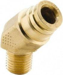 Parker - 5/8" Tube OD, 1/2 NPT Brass Push-to-Connect Tube Male 45° Elbow - 250 Max psi, Tube to Male NPT Connection, Buna-N O-Ring, -40 to 200°F Working Temp - Exact Tool & Supply