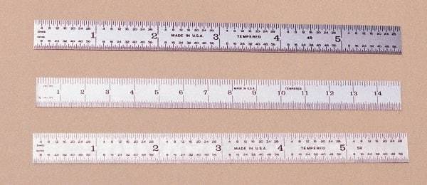 PEC Tools - 24" Long, 1/100, 1/10" and 0.5, 1mm Graduation, Flexible Steel Rule - Decimal/Metric Graduation Style, 3/4" Wide, Silver, Satin Chrome Finish - Exact Tool & Supply