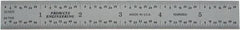PEC Tools - 6" Long, 1/64, 1/32" and 0.5, 1mm Graduation, Rigid Steel Rule - English/Metric Graduation Style, 3/4" Wide, Silver, Satin Chrome Finish - Exact Tool & Supply