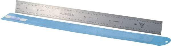 PEC Tools - 12" Long, 1/64, 1/32" and 0.5, 1mm Graduation, Rigid Steel Rule - English/Metric Graduation Style, 1" Wide, Silver, Satin Chrome Finish - Exact Tool & Supply