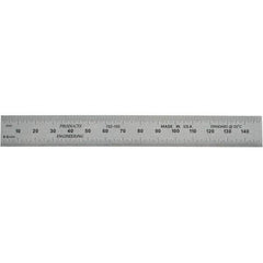PEC Tools - 150mm Long, 0.5, 1mm Graduation, Rigid Steel Rule - Metric Graduation Style, 3/4" Wide, Silver, Satin Chrome Finish - Exact Tool & Supply