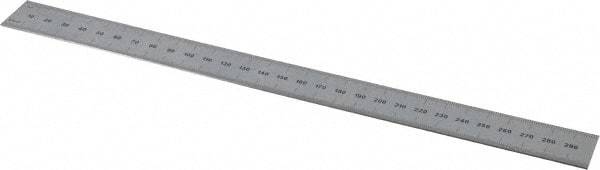 PEC Tools - 300mm Long, 0.5, 1mm Graduation, Rigid Steel Rule - Metric Graduation Style, 1" Wide, Silver, Satin Chrome Finish - Exact Tool & Supply