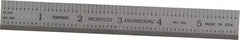 PEC Tools - 6" Long, 1/100, 1/10" and 0.5, 1mm Graduation, Rigid Steel Rule - Decimal/Metric Graduation Style, 3/4" Wide, Silver, Satin Chrome Finish - Exact Tool & Supply