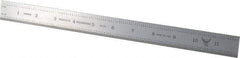 PEC Tools - 12" Long, 1/100, 1/10" and 0.5, 1mm Graduation, Rigid Steel Rule - Decimal/Metric Graduation Style, 1" Wide, Silver, Satin Chrome Finish - Exact Tool & Supply