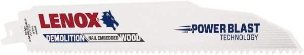 Lenox - 9" Long x 7/8" Thick, Bi-Metal Reciprocating Saw Blade - Straight Profile, 6 TPI, Toothed Edge, Universal Shank - Exact Tool & Supply