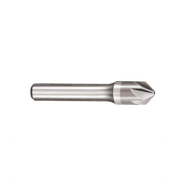 SGS - 1/8" Head Diam, 1/8" Shank Diam, 6 Flute 82° Solid Carbide Countersink - Bright Finish, 1-1/2" OAL, Single End, Straight Shank, Right Hand Cut - Exact Tool & Supply
