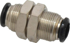Alpha Technologies - 8mm Outside Diam, Nickel Plated Brass Push-to-Connect Tube Bulkhead Union - 250 Max psi, Tube to Tube Connection, Buna O-Ring - Exact Tool & Supply
