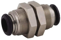 Alpha Technologies - 5mm Outside Diam, Nickel Plated Brass Push-to-Connect Tube Bulkhead Union - 250 Max psi, Tube to Tube Connection, Buna O-Ring - Exact Tool & Supply