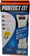 Tripp-Lite - 7 Outlets, 120 Volts, 15 Amps, 7' Cord, Power Outlet Strip - Keyhole Mount, 5-15P NEMA Configuration, 12.4" Strip, UL1449 3rd Edition - Exact Tool & Supply