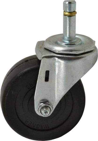 E.R. Wagner - 3" Diam x 1-1/4" Wide x 3-5/8" OAH Stem Mount Swivel Caster - Soft Rubber, 125 Lb Capacity, Delrin Bearing, 7/16 x 1-3/8" Friction Stem - Exact Tool & Supply