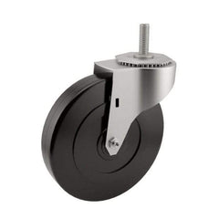 E.R. Wagner - 5" Diam x 1-1/4" Wide x 5-1/2" OAH Stem Mount Swivel Caster - Soft Rubber, 190 Lb Capacity, Delrin Bearing, 3/8-16 x 1" Threaded Stem - Exact Tool & Supply
