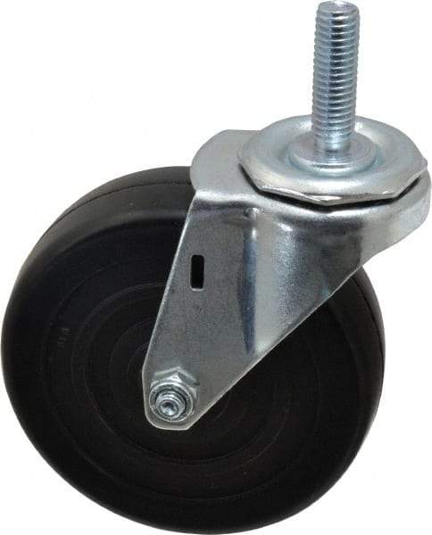 E.R. Wagner - 4" Diam x 1-1/4" Wide x 4-1/2" OAH Stem Mount Swivel Caster - Soft Rubber, 165 Lb Capacity, Delrin Bearing, 7/16-14 x 1-1/2" Threaded Stem - Exact Tool & Supply