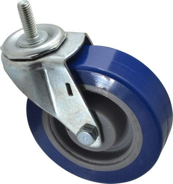 E.R. Wagner - 4" Diam x 1-1/4" Wide x 4-1/2" OAH Stem Mount Swivel Caster - Polyurethane, 275 Lb Capacity, Delrin Bearing, 3/8-16 x 1" Threaded Stem - Exact Tool & Supply