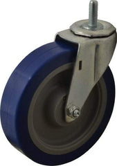 E.R. Wagner - 5" Diam x 1-1/4" Wide x 5-1/2" OAH Stem Mount Swivel Caster - Polyurethane, 280 Lb Capacity, Delrin Bearing, 3/8-16 x 1" Threaded Stem - Exact Tool & Supply
