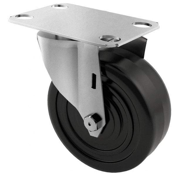 E.R. Wagner - 4" Diam x 1-1/4" Wide x 4-11/16" OAH Top Plate Mount Swivel Caster - Soft Rubber, 165 Lb Capacity, Delrin Bearing, 2-3/4 x 3-3/4" Plate - Exact Tool & Supply