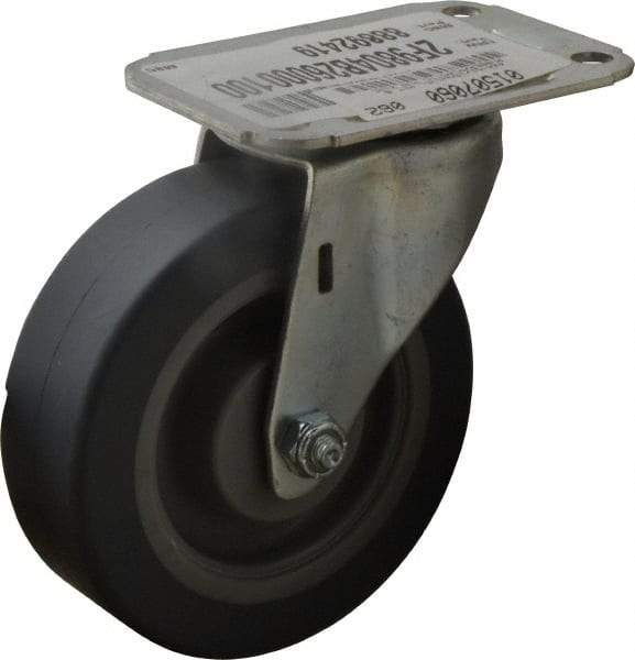 E.R. Wagner - 4" Diam x 1-1/4" Wide x 4-11/16" OAH Top Plate Mount Swivel Caster - TPR, 165 Lb Capacity, Delrin Bearing, 2-3/4 x 3-3/4" Plate - Exact Tool & Supply