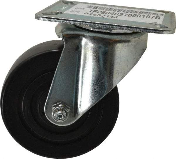 E.R. Wagner - 4" Diam x 1-3/8" Wide x 5-1/16" OAH Top Plate Mount Swivel Caster - Polyolefin, 300 Lb Capacity, Plain Bearing, 3-1/8 x 4-1/8" Plate - Exact Tool & Supply