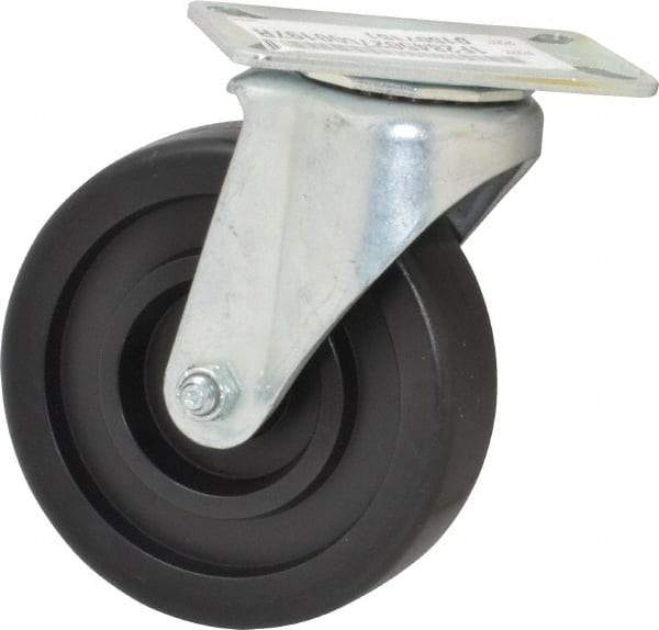 E.R. Wagner - 5" Diam x 1-3/8" Wide x 6-1/16" OAH Top Plate Mount Swivel Caster - Polyolefin, 350 Lb Capacity, Plain Bearing, 3-1/8 x 4-1/8" Plate - Exact Tool & Supply