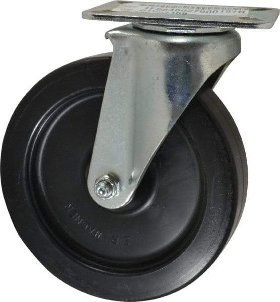 E.R. Wagner - 6" Diam x 1-3/8" Wide x 7-1/16" OAH Top Plate Mount Swivel Caster - Polyolefin, 400 Lb Capacity, Plain Bearing, 3-1/8 x 4-1/8" Plate - Exact Tool & Supply
