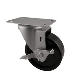 E.R. Wagner - 3" Diam x 1-1/4" Wide x 3-3/4" OAH Top Plate Mount Swivel Caster with Brake - Soft Rubber, 125 Lb Capacity, Delrin Bearing, 2-3/4 x 3-3/4" Plate - Exact Tool & Supply