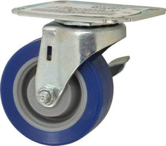E.R. Wagner - 3" Diam x 1-1/4" Wide x 3-3/4" OAH Top Plate Mount Swivel Caster with Brake - Polyurethane, 210 Lb Capacity, Delrin Bearing, 2-3/4 x 3-3/4" Plate - Exact Tool & Supply