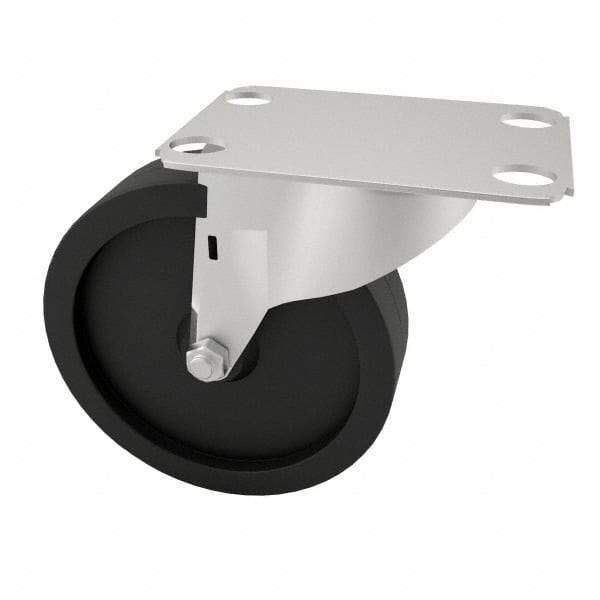 E.R. Wagner - 4" Diam x 1-1/4" Wide x 4-11/16" OAH Top Plate Mount Swivel Caster with Brake - Polyolefin, 255 Lb Capacity, Plain Bearing, 2-3/4 x 3-3/4" Plate - Exact Tool & Supply