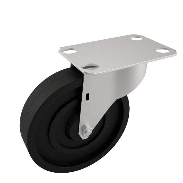 E.R. Wagner - 5" Diam x 1-1/4" Wide x 5-5/8" OAH Top Plate Mount Swivel Caster with Brake - Polyolefin, 280 Lb Capacity, Plain Bearing, 2-3/4 x 3-3/4" Plate - Exact Tool & Supply